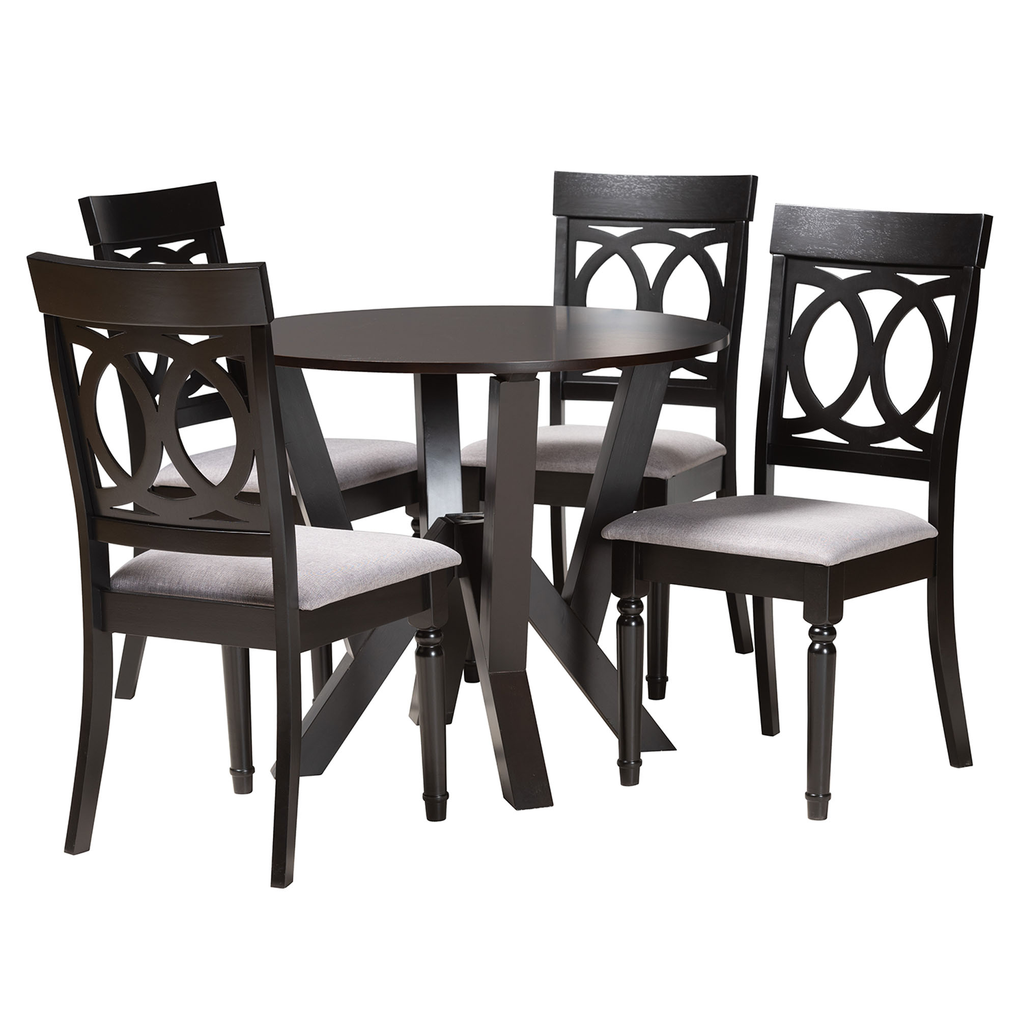 Baxton Studio Angie Modern Grey Fabric and Dark Brown Finished Wood 5-Piece Dining Set